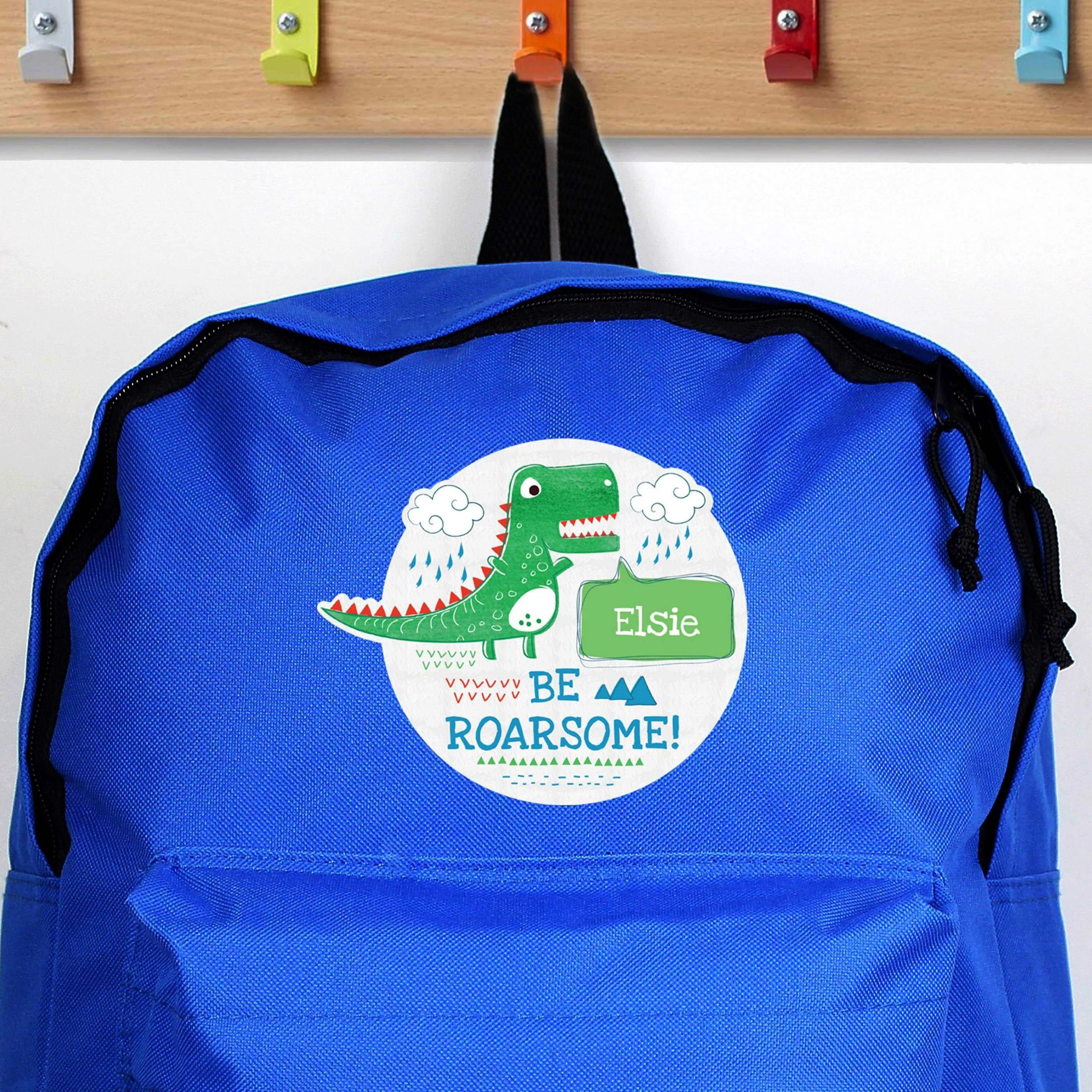 Blue Be Roarsome Personalised Backpack