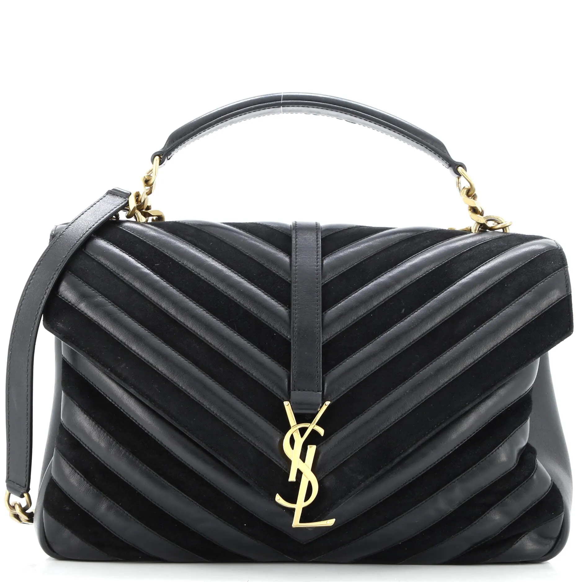 Classic Monogram College Bag Matelasse Chevron Leather and Suede Large