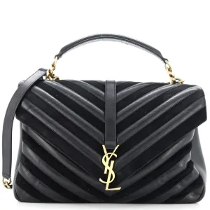 Classic Monogram College Bag Matelasse Chevron Leather and Suede Large