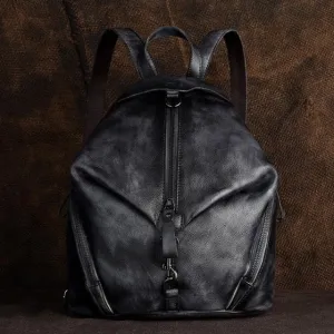 Handmade Women Backpack Vintage Genuine Leather Solid Color Soft Handle Sofe Cow Leather Leisure Fashion Travel Bags