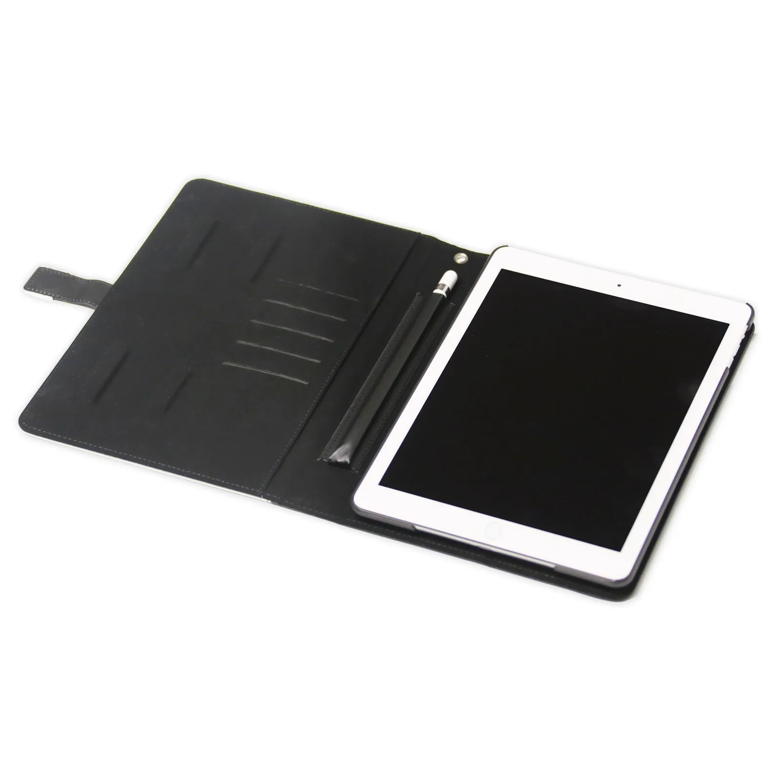 Personalised Leather iPad Case - Blue and Gold Infused Marble with Text