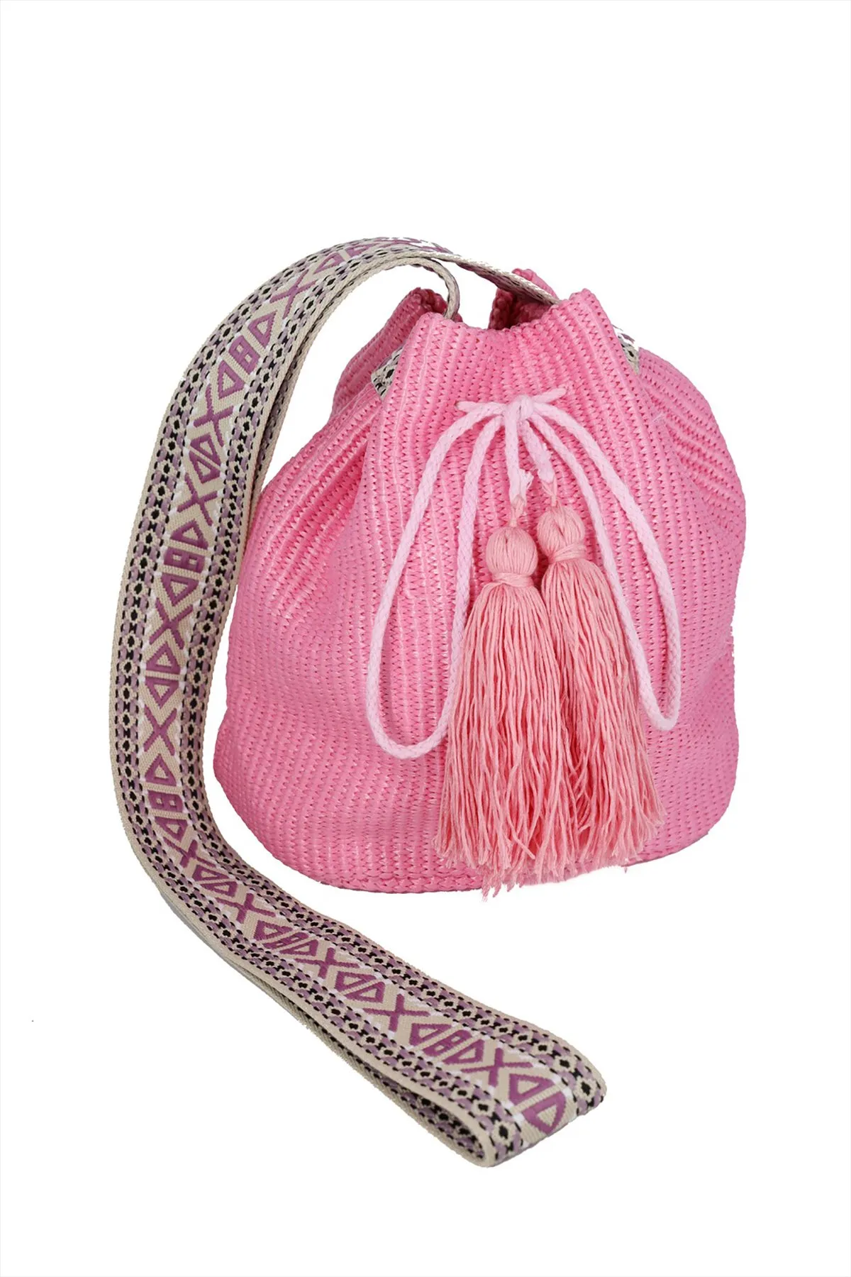 SOLID BUCKET BAG WITH AZTEC STRAP
