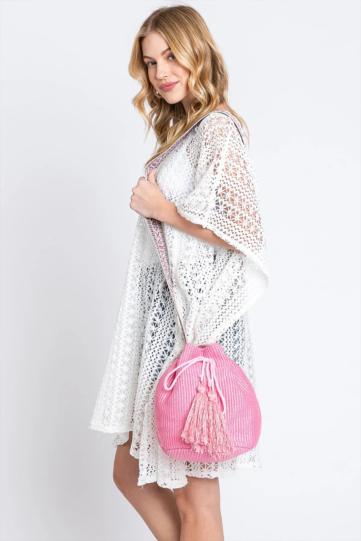 SOLID BUCKET BAG WITH AZTEC STRAP