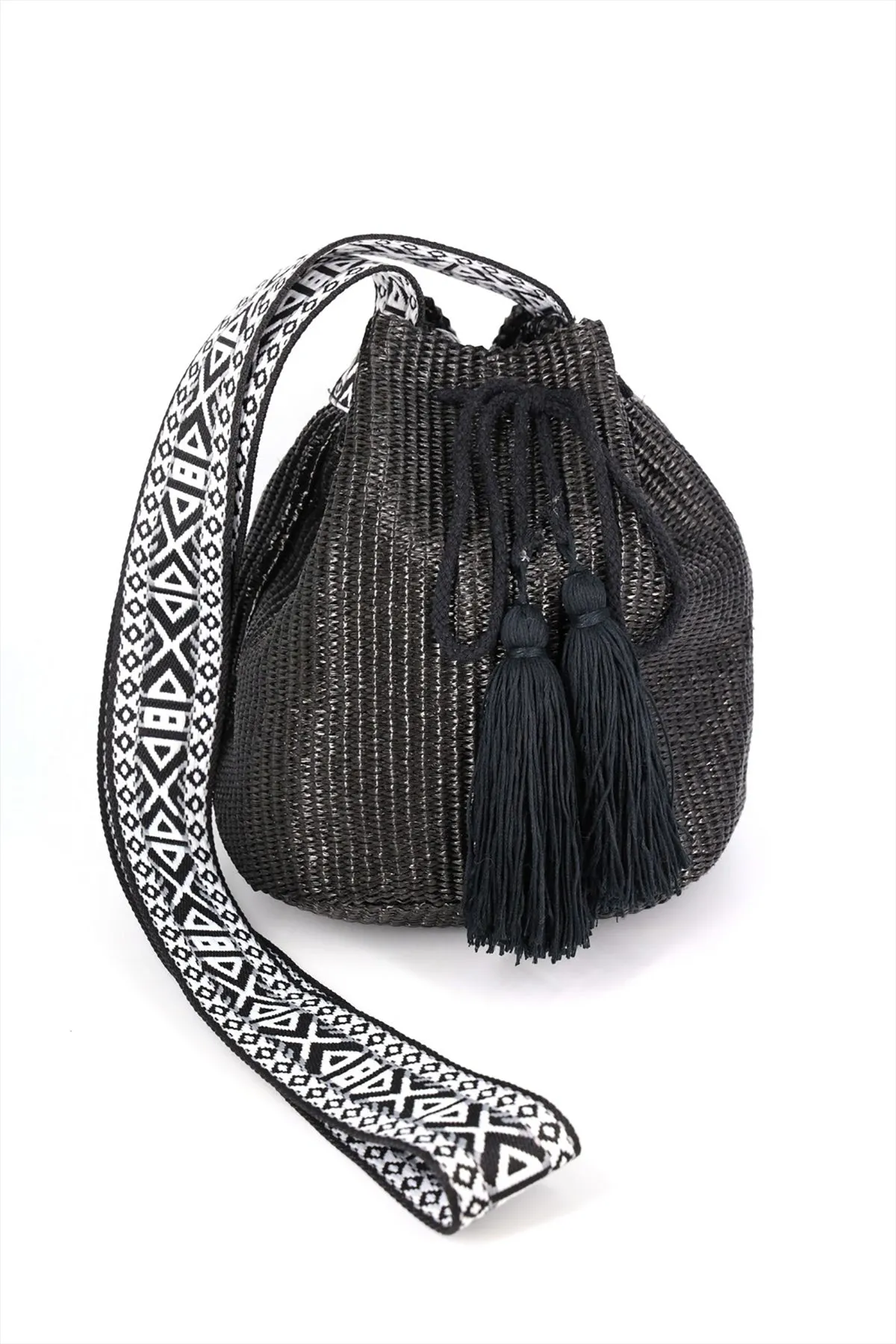 SOLID BUCKET BAG WITH AZTEC STRAP