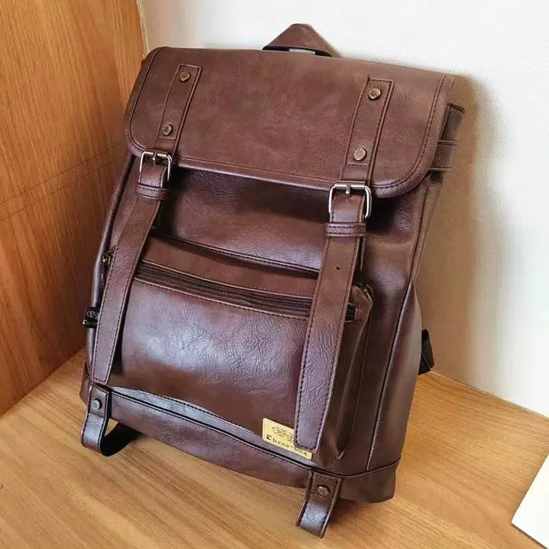Vintage Leather Backpack with Buckle Straps