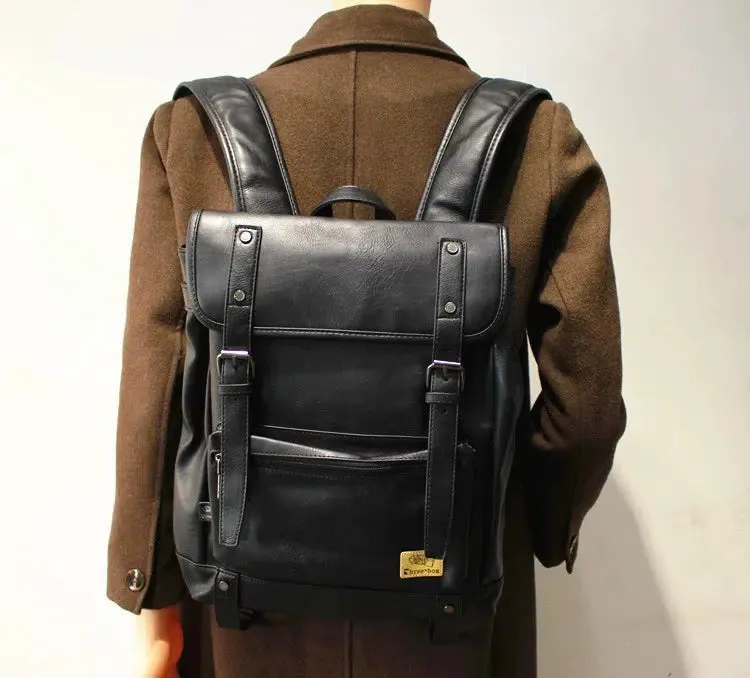 Vintage Leather Backpack with Buckle Straps