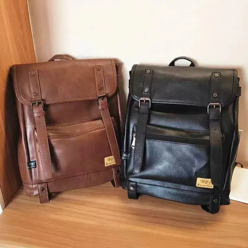 Vintage Leather Backpack with Buckle Straps