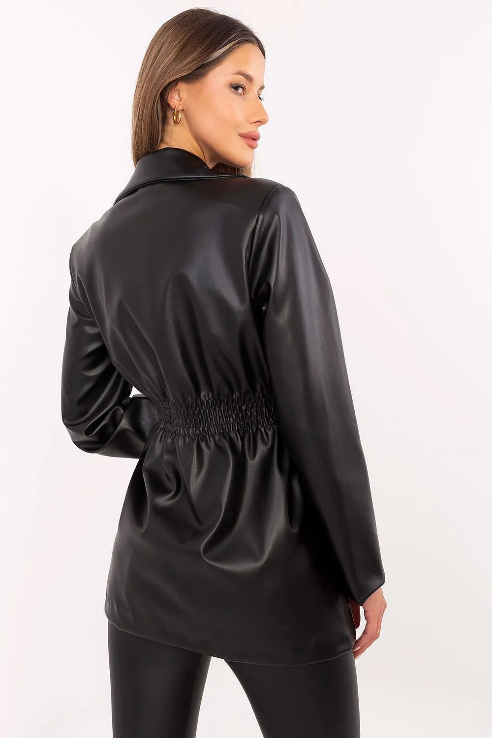 Women's Double-Breasted Blazer Leather Jacket with Wide Lapels & Feminine Fit