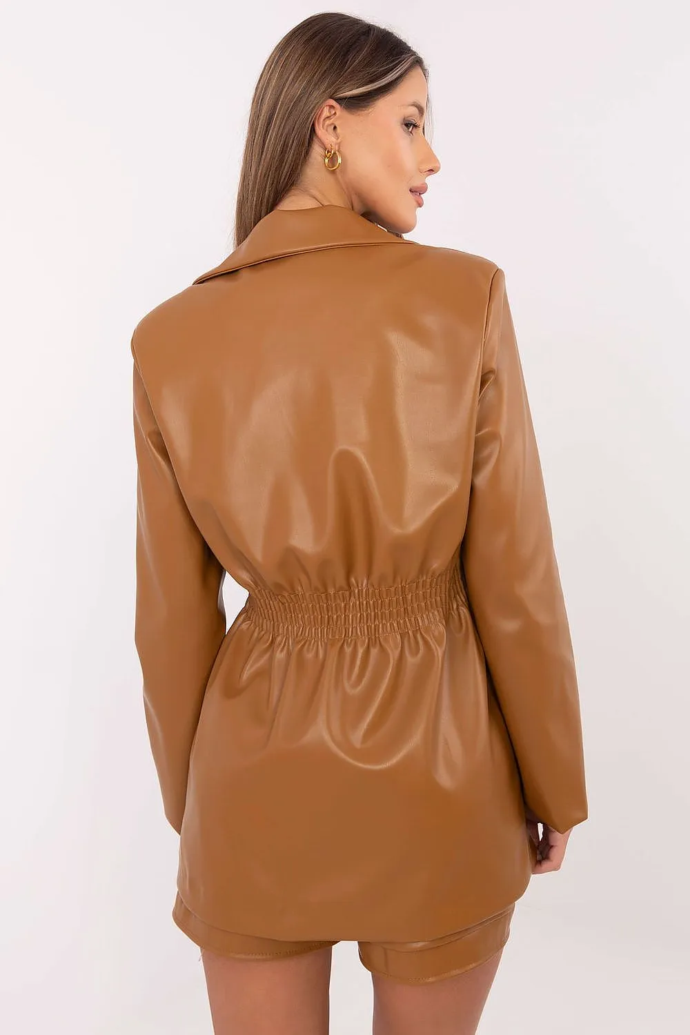 Women's Double-Breasted Blazer Leather Jacket with Wide Lapels & Feminine Fit