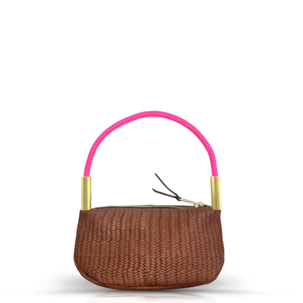 Zip Crossbody in Brown Basketweave Leather